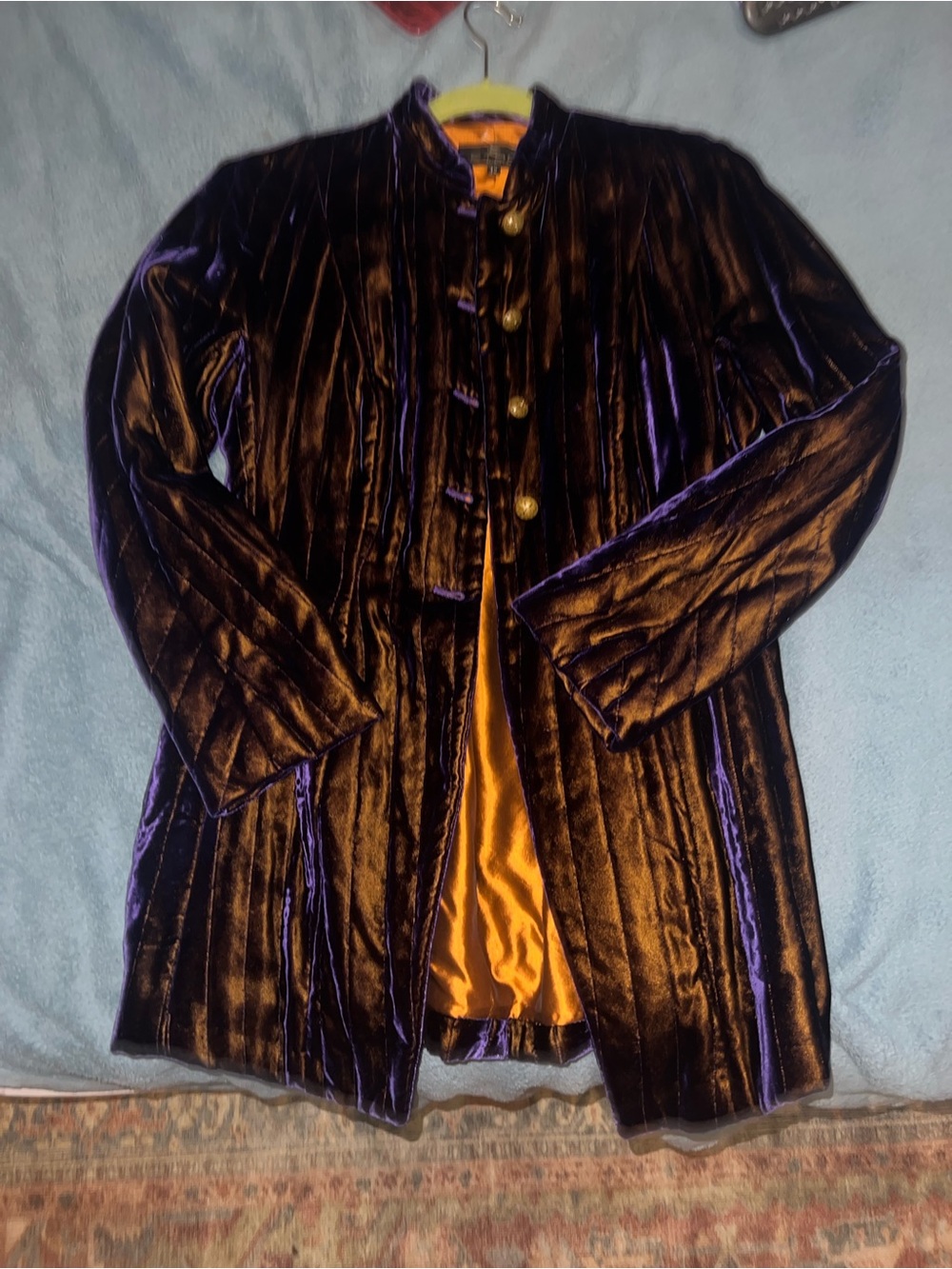 Velvet Longline Blazer in Deep Purple with Gold Lining